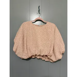 English Factory Pink Floral Cotton Candy Cropped Puffy Feminine Blouse S thumbnail 3