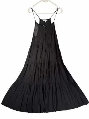 Calista Black Crinkle Tiered Maxi Dress Size Med Sleeveless Spaghetti Strap Boho thumbnail 3