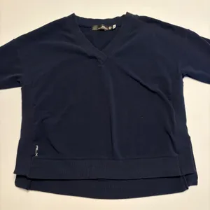 RLX Ralph Lauren Pullover Women S Navy V-Neck Ribbed Panel High-Low Top thumbnail 1