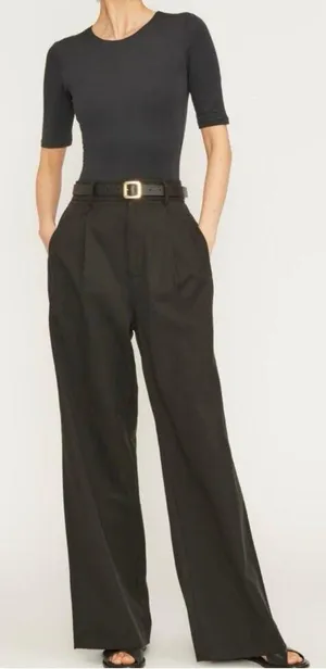 EVERLANE The Short Sleeve Crew 3/4 Black Bodysuit Top thumbnail 2