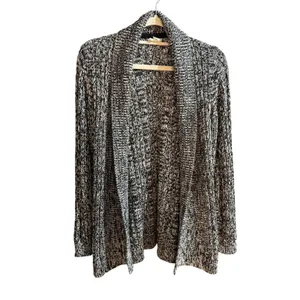 Anthropologie Oversized Black‎ White Marled Cardigan XS thumbnail 2