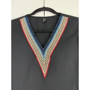SHEIN Black Ruffle Sleeve V-Neck Blouse Multi Color‎ Crochet Trim Top Large thumbnail 2