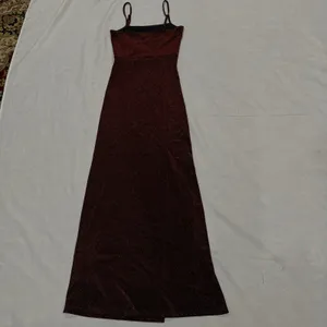 NWT Shein Burgundy Glitter Maxi Dress NWT- Split Thigh Bodycon Prom Gown Sz XS thumbnail 13