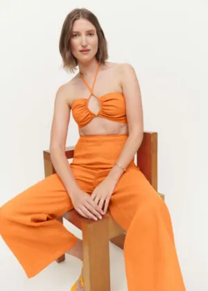 Reformation Citrus Orange 100% Linen Isabel 2 Piece Outfit Sz 4 Coastal Cruise thumbnail 1