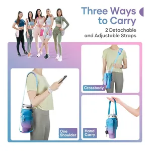Water Bottle Carrier w/ Phone Pocket Insulated Neoprene Holder Crossbody Strap thumbnail 6