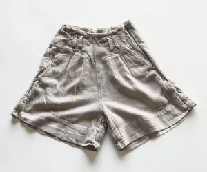 Abercrombie‎ & Fitch Linen Blend Pleated High Waist Shorts Oatmeal Beige XXS thumbnail 1