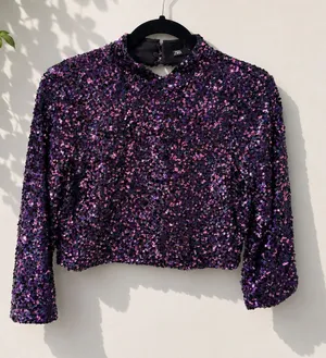 NWOT ZARA Purple Sequin Top size s thumbnail 1