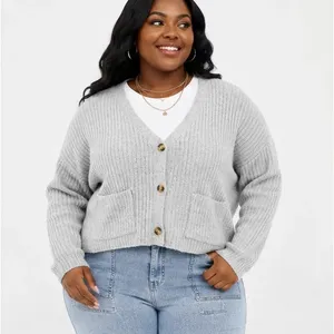 No Boundaries Womens Cardigan Sz XXL Light Grey Ribbed Button Front Cropped Soft thumbnail 4