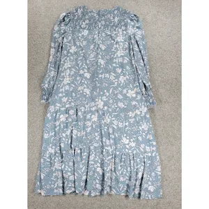 Udel New York Dress Womens M Blue Floral Smocked Puff Sleeve Cottagecore Maxi thumbnail 3