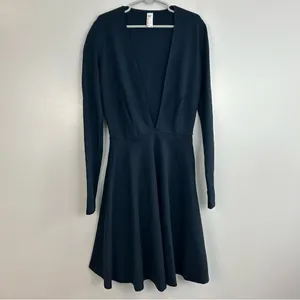American Apparel Dark Blue Deep V-neck Long Sleeve Mini Fit & Flare Dress XS thumbnail 2