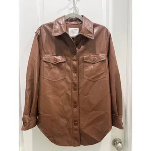NWT Wilfred Aritzia Cognac The Ganna™ Shirt Jacket Vegan Leather Sz XS thumbnail 2