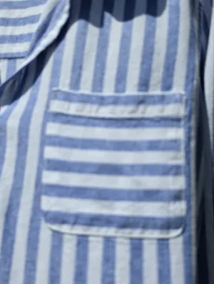 Nicole Miller Blue and White Striped Linem Blend Button-Up Shirt Small thumbnail 3