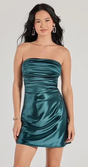 Windsor Dress Mini Green Satin thumbnail 1