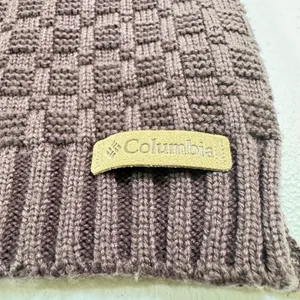 Columbia Knit Scarf Purple Textured Waffle Basketweave Winter Muffler Logo Patch thumbnail 2
