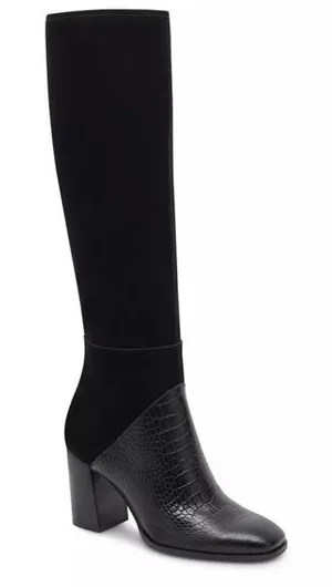 Dolce‎ Vita Fynn Black Suede Crocodile Embossed Leather Heeled Tall Boot Size 6 thumbnail 1