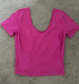 lululemon athletica Short Sleeve Scoop Neck Top in Fuchsia Pink thumbnail 1