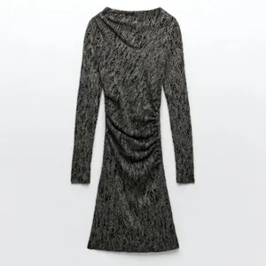 ZARA Metallic Long Sleeve Bodycon Dress‎ Black Small thumbnail 2