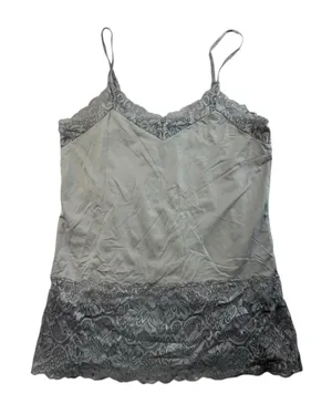 White House | Black Market Y2K Style Lace Trim Tank Top Size M Gray Elena Gilbert Preppy 90s Womens Stretch thumbnail 1