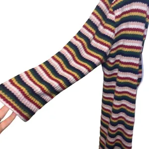 Nix & Nox Colorful Rainbow Striped Crochet Open Cardigan Duster Oversized‎ Large thumbnail 3