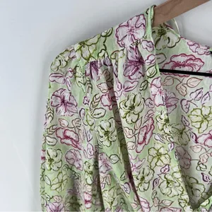 Zara‎ Chiffon Floral Print Surplice Neck V Neck Shirred Waist Peasant Sleeve Top thumbnail 4