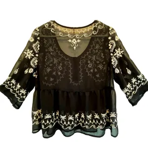 Free People Pennies Squel Navy Sheer Embroidered Top Size Small thumbnail 13