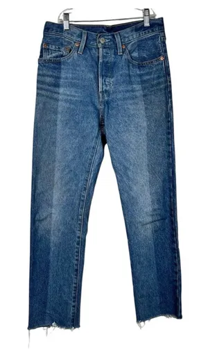 Levi's 501 Two-Tone Denim Straight Leg Button Fly Jeans 27x30 Raw Hem Rigid Jean thumbnail 1