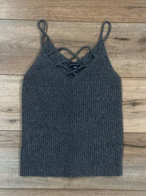 AMERICAN EAGLE Simple Boho Grandmacore Knitted Gray Ribbed Tank Top | Sz Large thumbnail 1