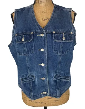 St‎ Johns Bay Womens Denim Button Front Vest Western Rodeo Americana Size Medium thumbnail 1