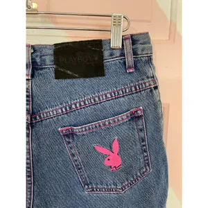 Playboy Bunny Denim Cutoff Shorts Pink Stitch Y2K Made USA Womens 7 thumbnail 8