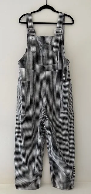 Polagram Womens Gingham Overalls Black White Plaid Bib Jumpsuit 2XL‎ thumbnail 1