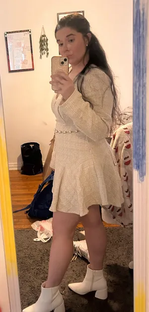 Cider Tweed V Neck Dress with Belt thumbnail 2