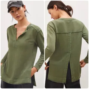 Pilcro Anthropologie Womens Olive Green Split Hem Boho Pullover Tunic Top Size M thumbnail 2