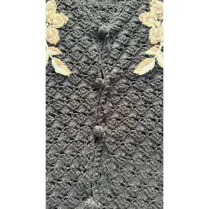 Vintage AGW Division of Graff Black Open Knit Cardigan XL Floral Embroidered thumbnail 6