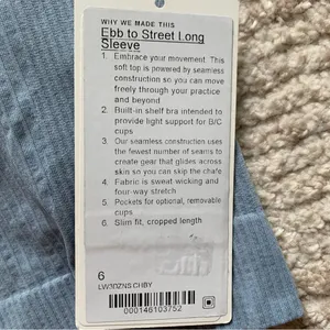 Lululemon Ebb to Street Long Sleeve Shirt Light Blue NWT Size 6 thumbnail 5