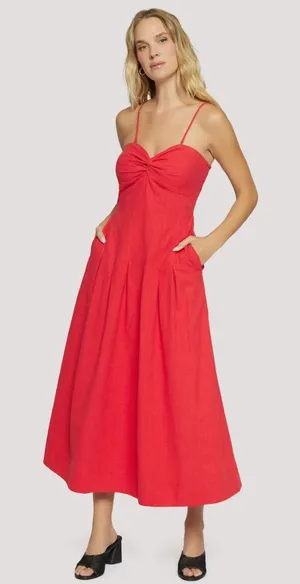 NWT Lost + Wander X Nordstrom Catania Maxi Dress Small, RED Linen Blend Pocket thumbnail 1