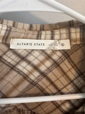 Altar’d State Plaid Cropped‎ Flannel Button Front Shirt Small thumbnail 2