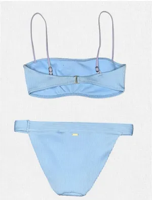 Abercrombie Fitch Ribbed Bikini Set S/M Blue Bralette Top Cheeky Bottom Swimsuit thumbnail 2