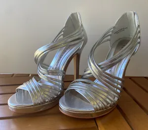 CHINESE LAUNDRY Silver Strappy Platform Heels 6.5  thumbnail 1