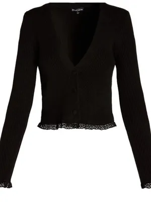 For Love & Lemons Nina Cardigan Black | S | Ribbed Lace Trim Cropped thumbnail 4