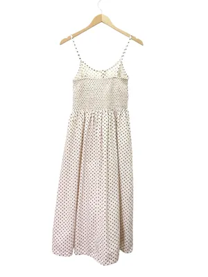 Dizzy Lizzy Polka Dot Smocked Midi Dress Small Cream Brown Cotton Cottagecore thumbnail 3