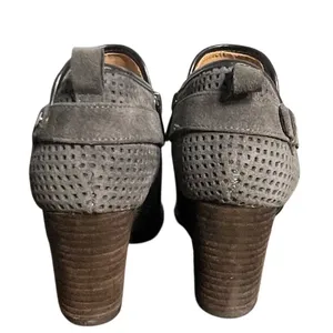 Franco Sarto Shoes Womens Size 7M Gray Perforated Leather Booties Block Heel Zip thumbnail 4