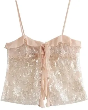ZARA Sequin Ruffle Sheer Top thumbnail 2
