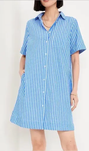 Striped Mini Shirt Dress Old Navy Blue thumbnail 1