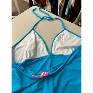 Y2K Deb Teal Blue Halter Tank Top Size Large to XL thumbnail 6