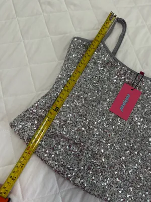 Edikted Y2K Silver Sequin Cami Tank Top Clubwear Disco Glam Party Size S NWT thumbnail 6