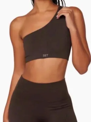 SET Active x Justine Skye Sportbody Dark Brown One Shoulder Sports Bra Size M thumbnail 1