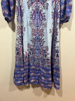 LOFT Light Blue & Blue Paisley Button Front Midi Dress Size XS thumbnail 3