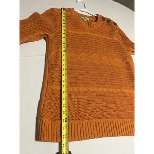 Women's Bass Cable Knit Fisherman's Orange Large Sweater Shoulder Buttons Preppy thumbnail 9