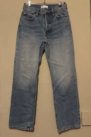 Zara Light Blue High-Waisted Straight Leg Jeans thumbnail 1