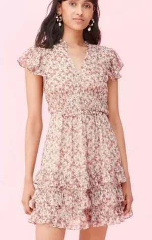 REBECCA TAYLOR Lucia Pink Floral Gold Metallic Dress Size 4 thumbnail 1